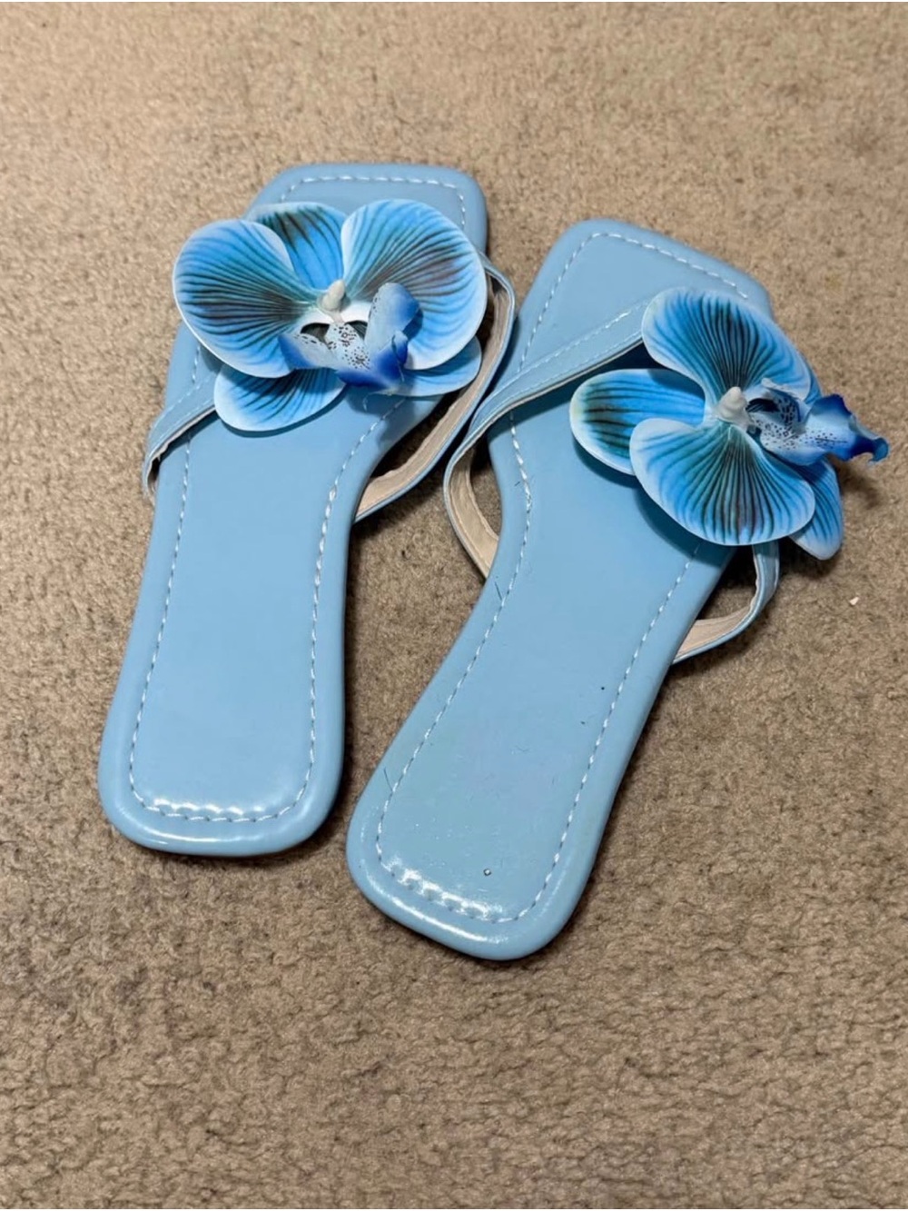 Light Blue Floral Slide Sandals